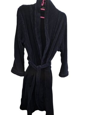 Chereskin Plush Navy Terry Robe with Shawl Collar